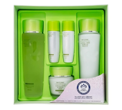 Набор для лица с экстрактом алоэ вера 3W Clinic Aloe Full Water Activating Skin, Набор уходовой косметики