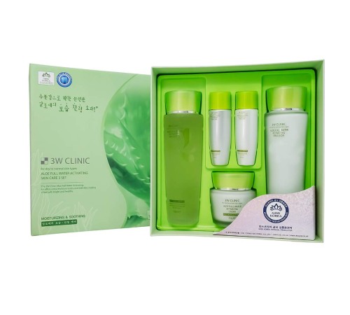 Набор для лица с экстрактом алоэ вера 3W Clinic Aloe Full Water Activating Skin, Набор уходовой косметики