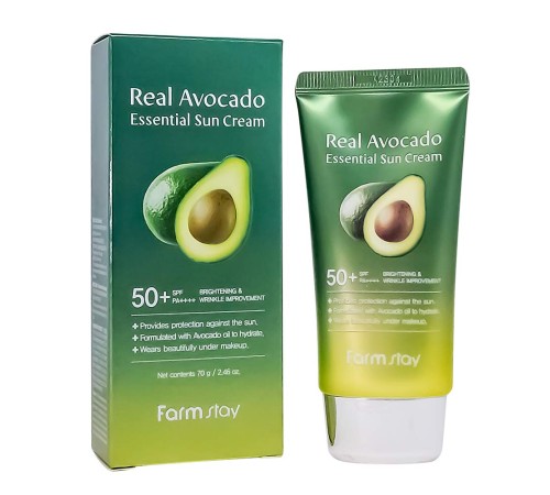 Солнцезащитный крем для лица с экстрактом авокадо Farm Stay Real Avocado UV SPF 50+++Essential Sun Cream, 70g, Крем Оригинал