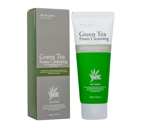 Пенка для жирной кожи лица с экстрактом зелёного чая 3W Clinic Green Tea Foam Cleansing, 100ml