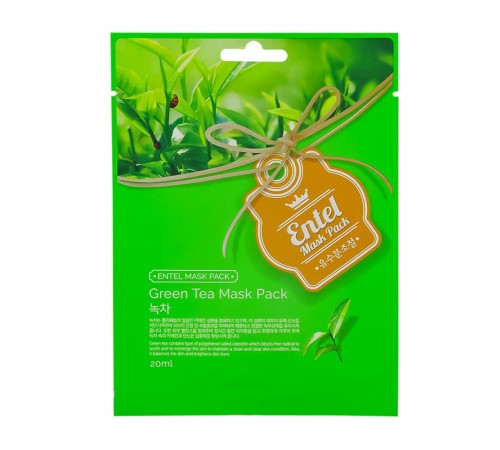 Маска тканевая для лица с вытяжкой зеленого чая Entel Green Tea Mask Pack, Маски Оригинал