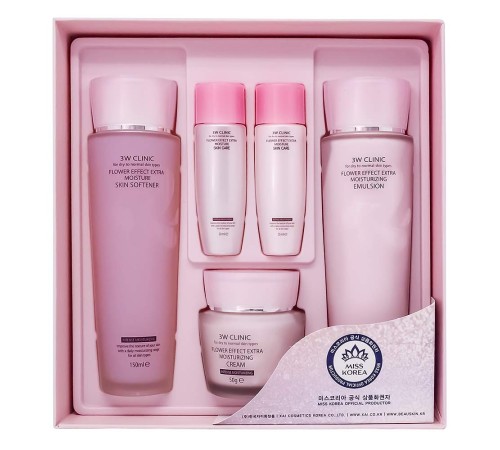 Набор для лица 3W Clinic Flower Effect Extra Moisturizing 3 Set, Набор уходовой косметики