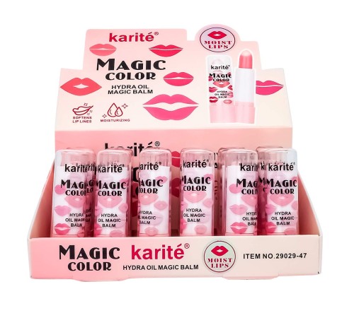 Блеск+бальзам для губ Karite Magic Color (розовый) 24шт